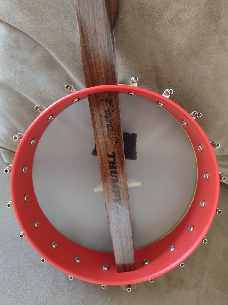 The back side of a banjo rim